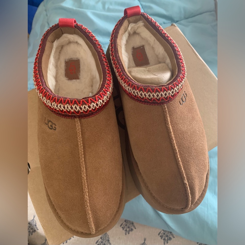 UGG Chestnut Suede Shearling platform Tasman’s